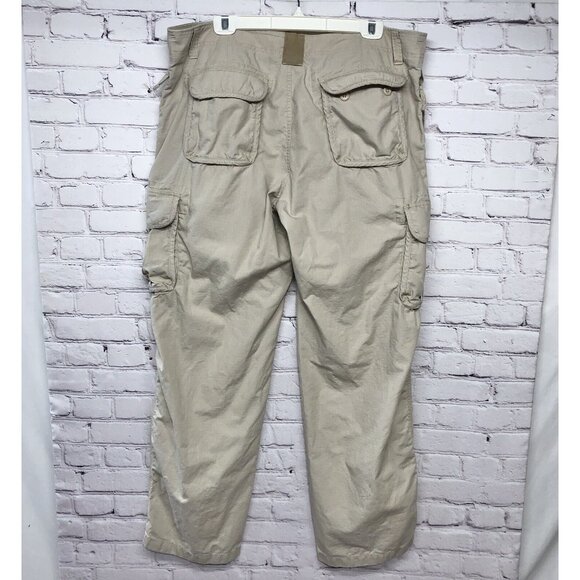 LL Bean Tan Cargo Rip stop Utility Hiking Outdoor Cotton Big Pock Pants Sz 38X34 - Picture 1 of 11